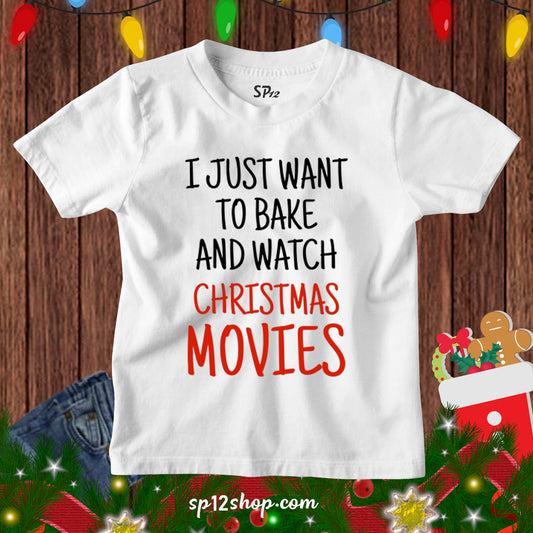 Bake And Watch Christmas Movies Kids Family T Shirt Tee