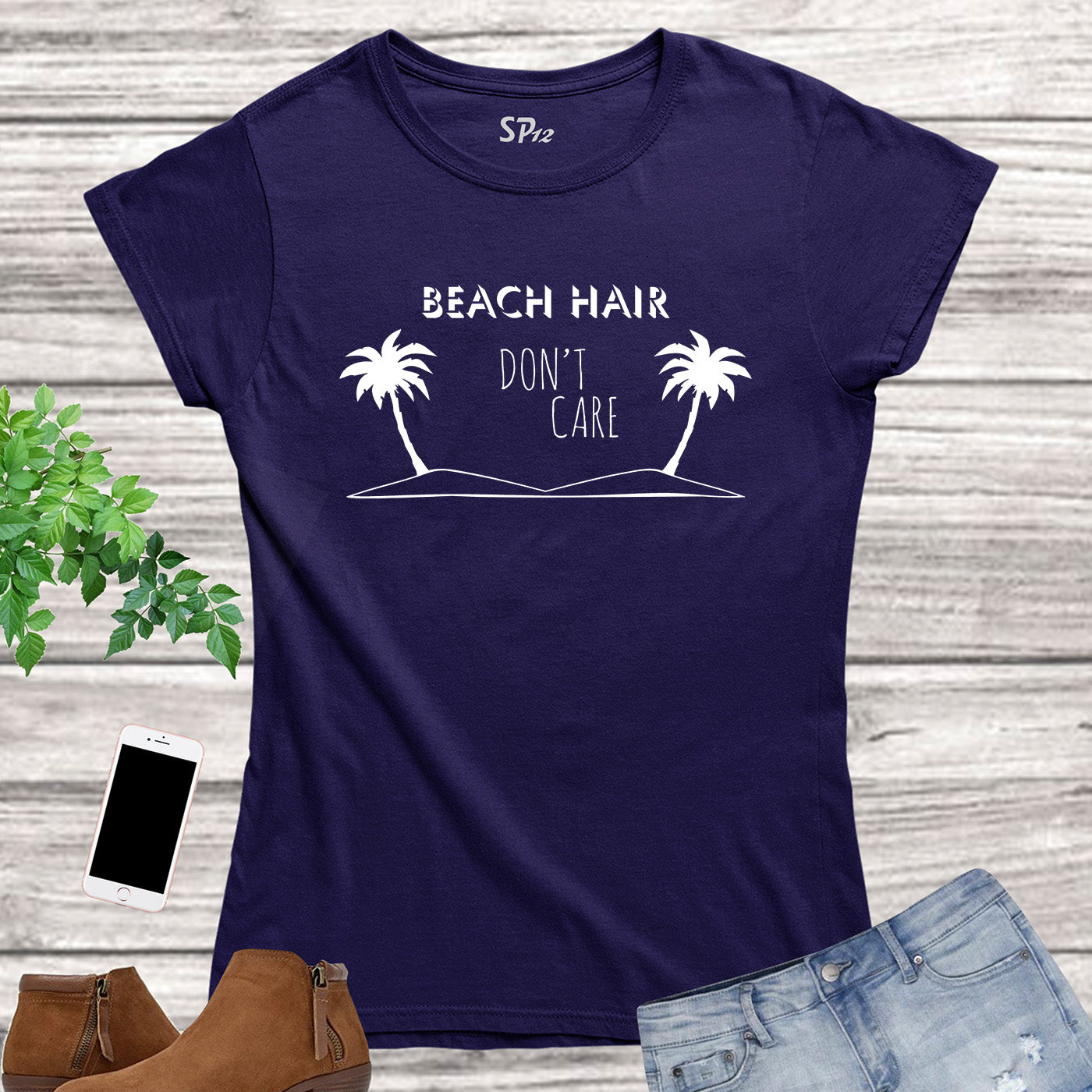 Beach Hair Don't Care Palm Slogan Women T Shirt