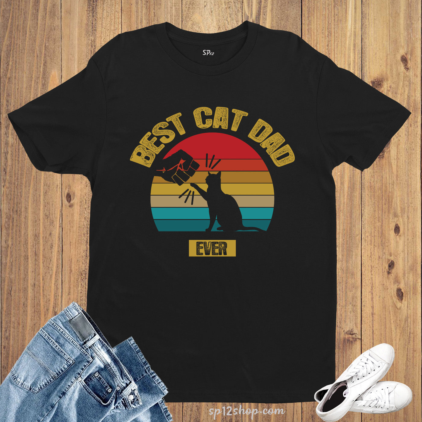 Best Cat Dad Ever Vintage Sunset Shirt Daddy Father Papa Tshirt Cat tee