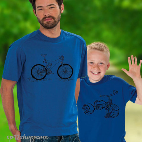 Daddy Daughter Father  Son Matching Tshirt Big Bicycle  Little Bicycle