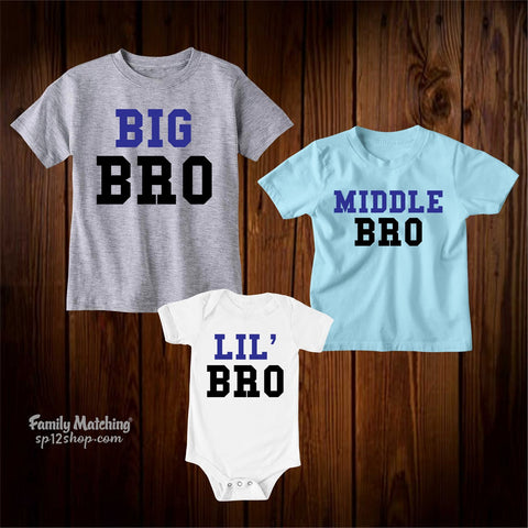 Big Bro Middle Little Brother Family Sibling T Shirts