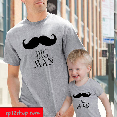 Daddy Daughter Father Son Matching T shirt Big Man Little Man Mustache