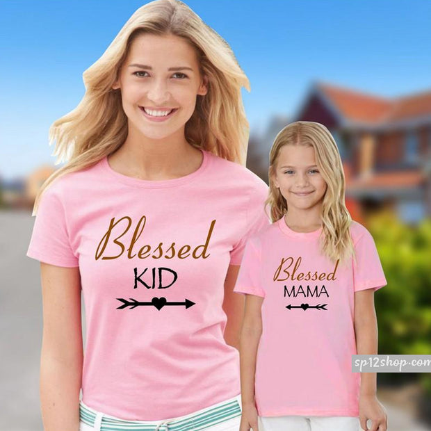 Blessed Kid Blessed Mama Mummy Son Daughter Mum Mothers Day T shirts