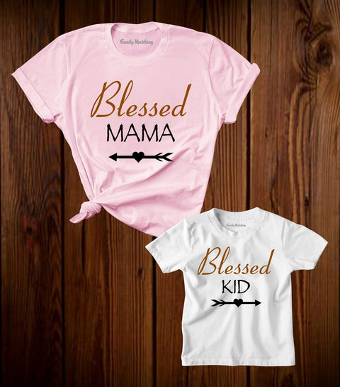 Blessed Mama And Kid Matching T Shirt