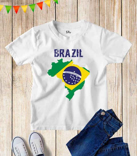 Kids Brazil Flag Patriotic Brazilian T Shirt