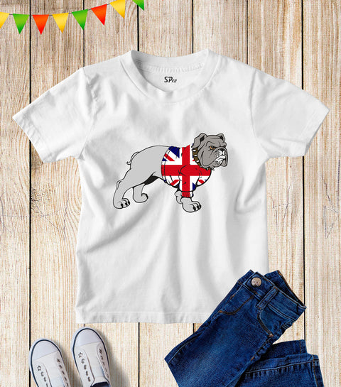 Kids British Bulldog Pet Union Flag T Shirt