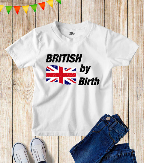 Kids British By Birth Union Flag UK T Shirt