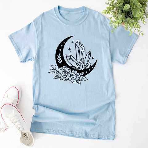 Personalised Crystal Floral Moon Graphic Custom T-Shirt for Women