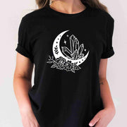 Personalised Crystal Floral Moon Graphic Custom T-Shirt for Women