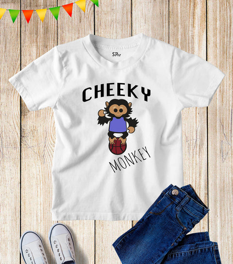 Kids Cheeky Monkey Football Basketball T Shirt