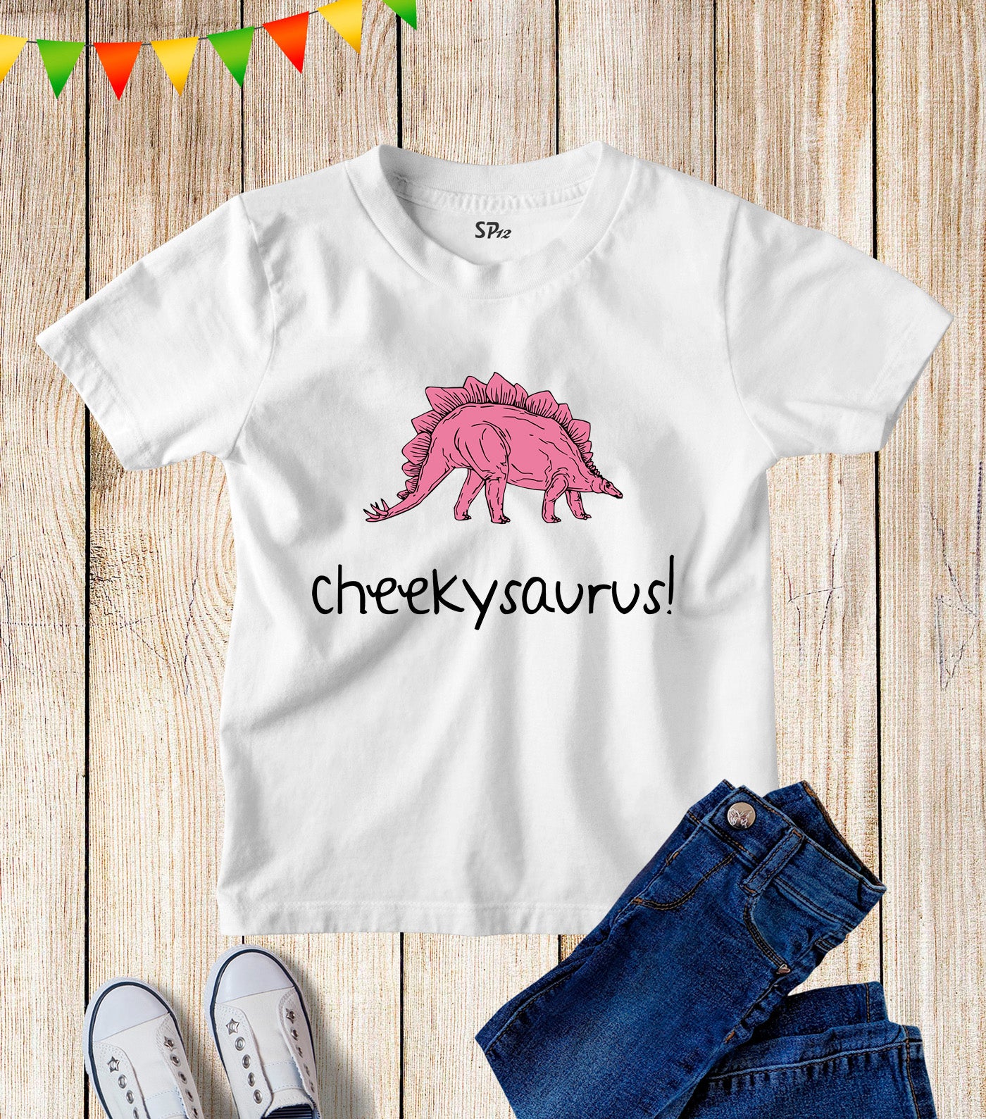 Kids Cheekysaurus Pink Dinosaur T-Rex T Shirt