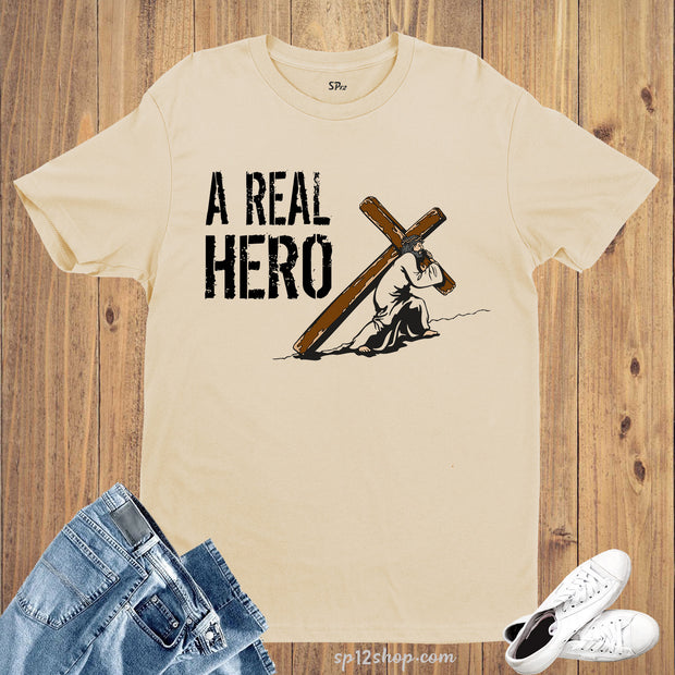 Christian Faith Christ Cross T shirt Real Hero Jesus tshirt Tee