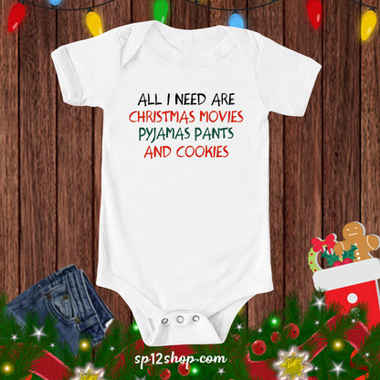 Christmas Movies Pyjamas Pants and Cookies Baby Bodysuit