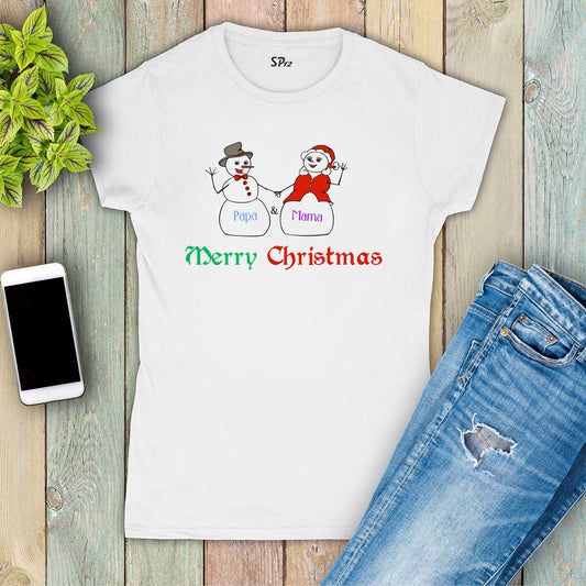 Christmas T Shirt Papa Mama Dad Mom Snow