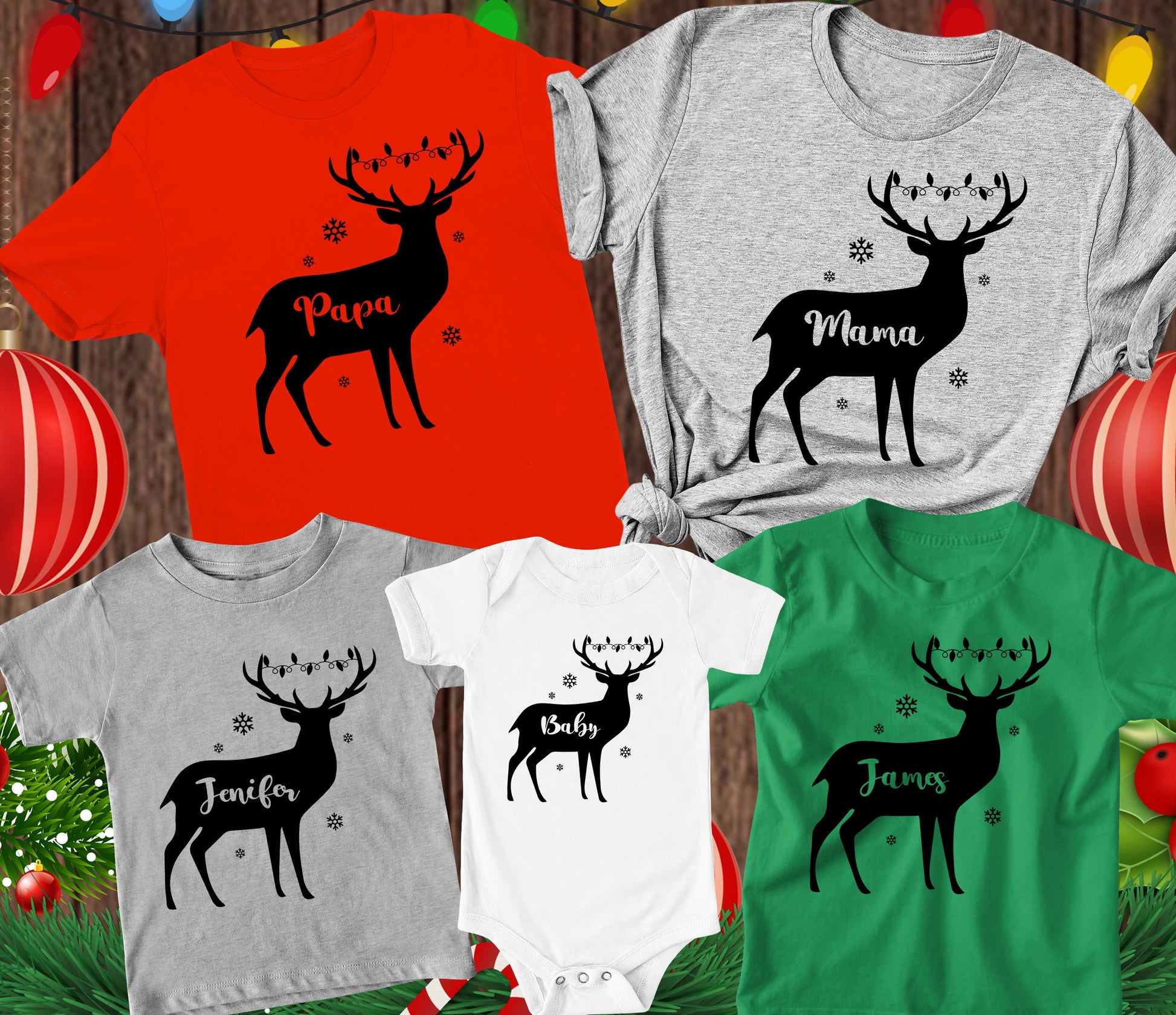 Christmas T Shirt Personalised Xmas Deer Tees