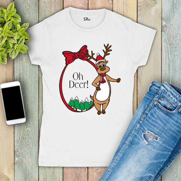 Christmas T Shirt Women Reindeer Santa Slogan Oh Deer!