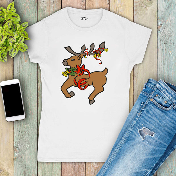 Christmas T Shirt Women Reindeer Seasonal Slogan