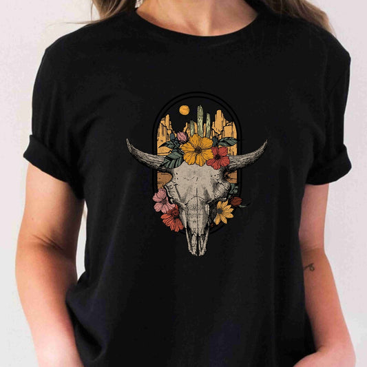 Customized Western Cow Skull Graphic T-Shirts For Adults and Kids