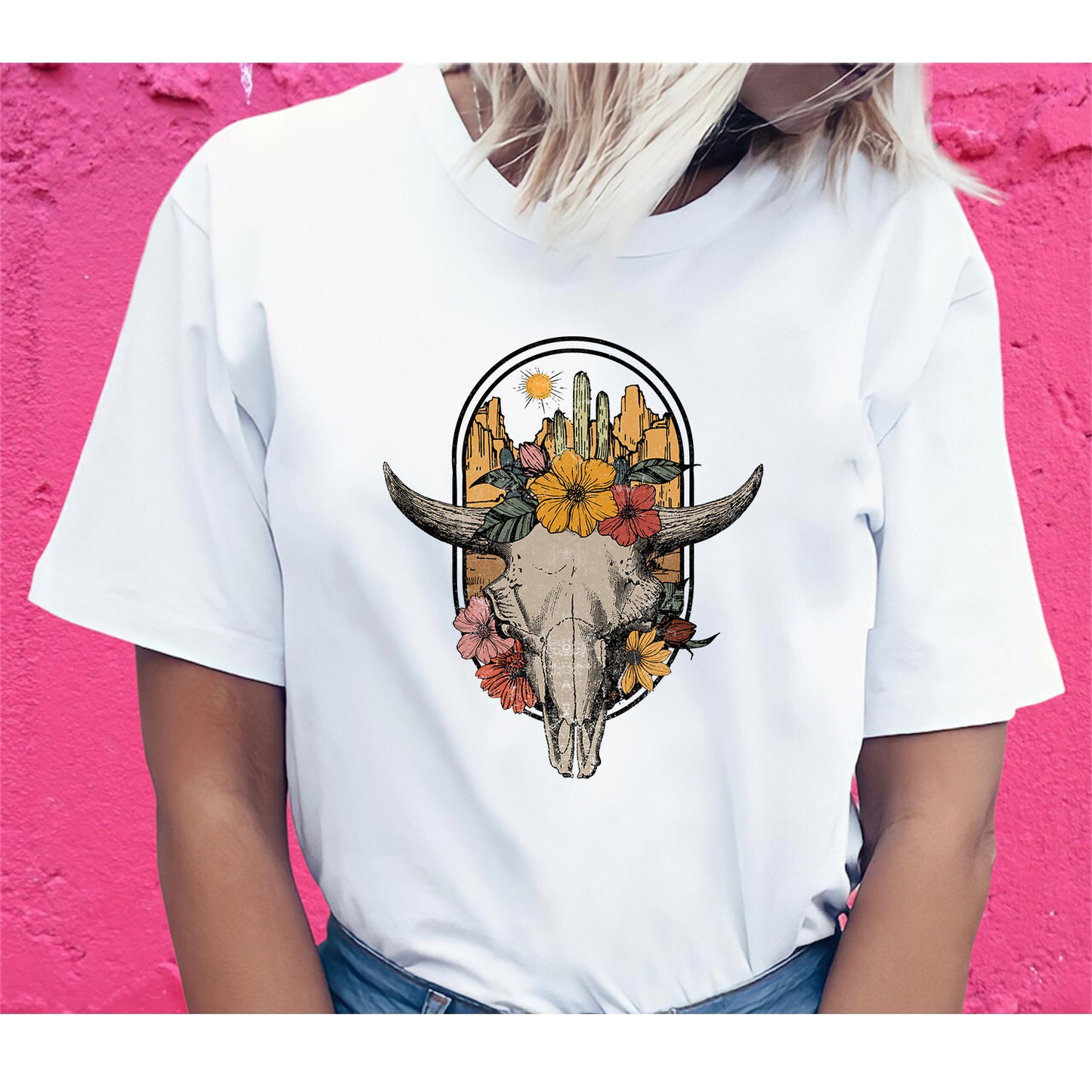 Customized Western Cow Skull Graphic T-Shirts For Adults and Kids