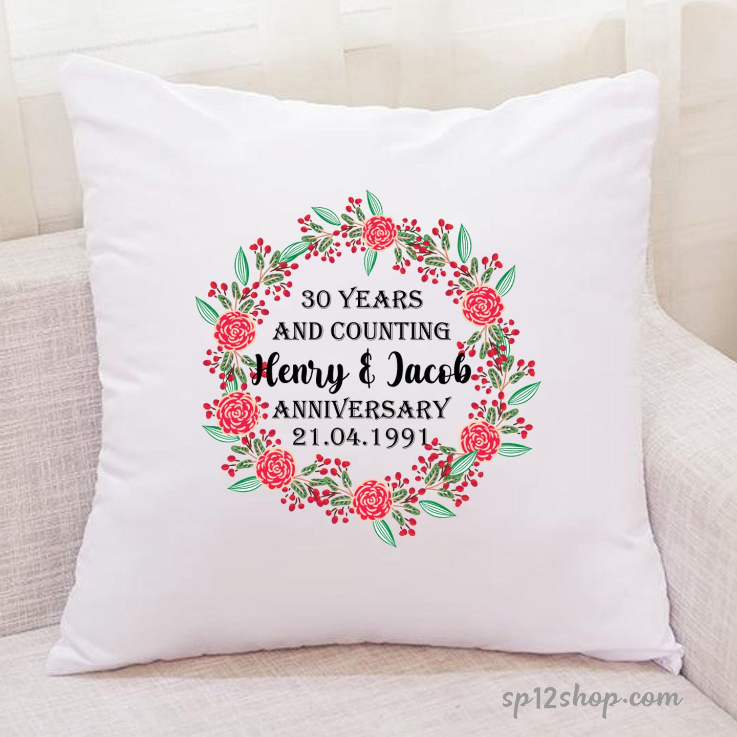 Custom Anniversary With Couple Name Cushion Cover