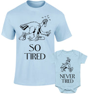 Father Daddy Daughter Dad Son Matching T shirts So Tired Never Tired Turkey