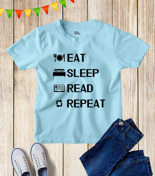 Eat Sleep Read Repeat Kids T Shirt