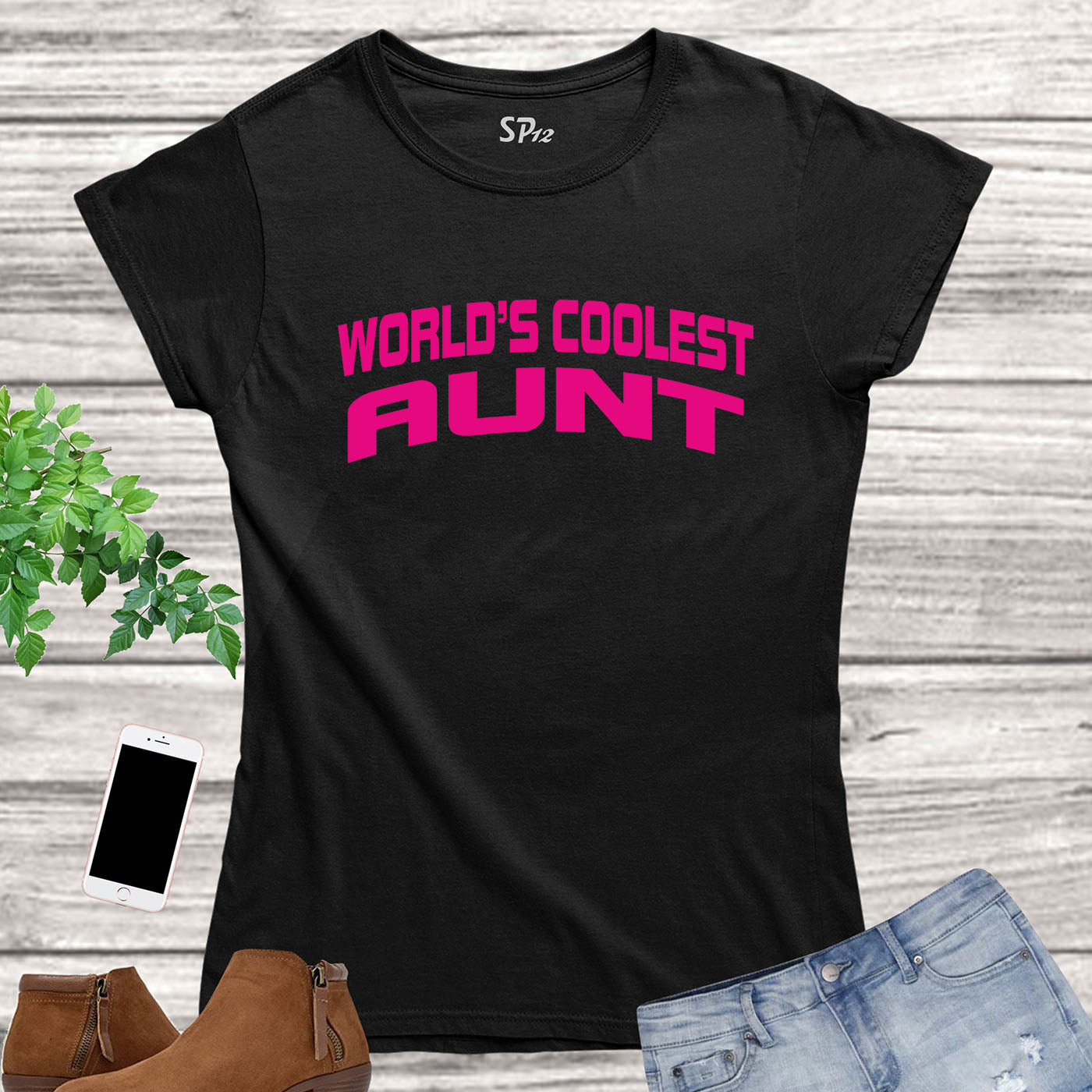 Family Women Auntie T Shirt World's Coolest Aunt Slogan