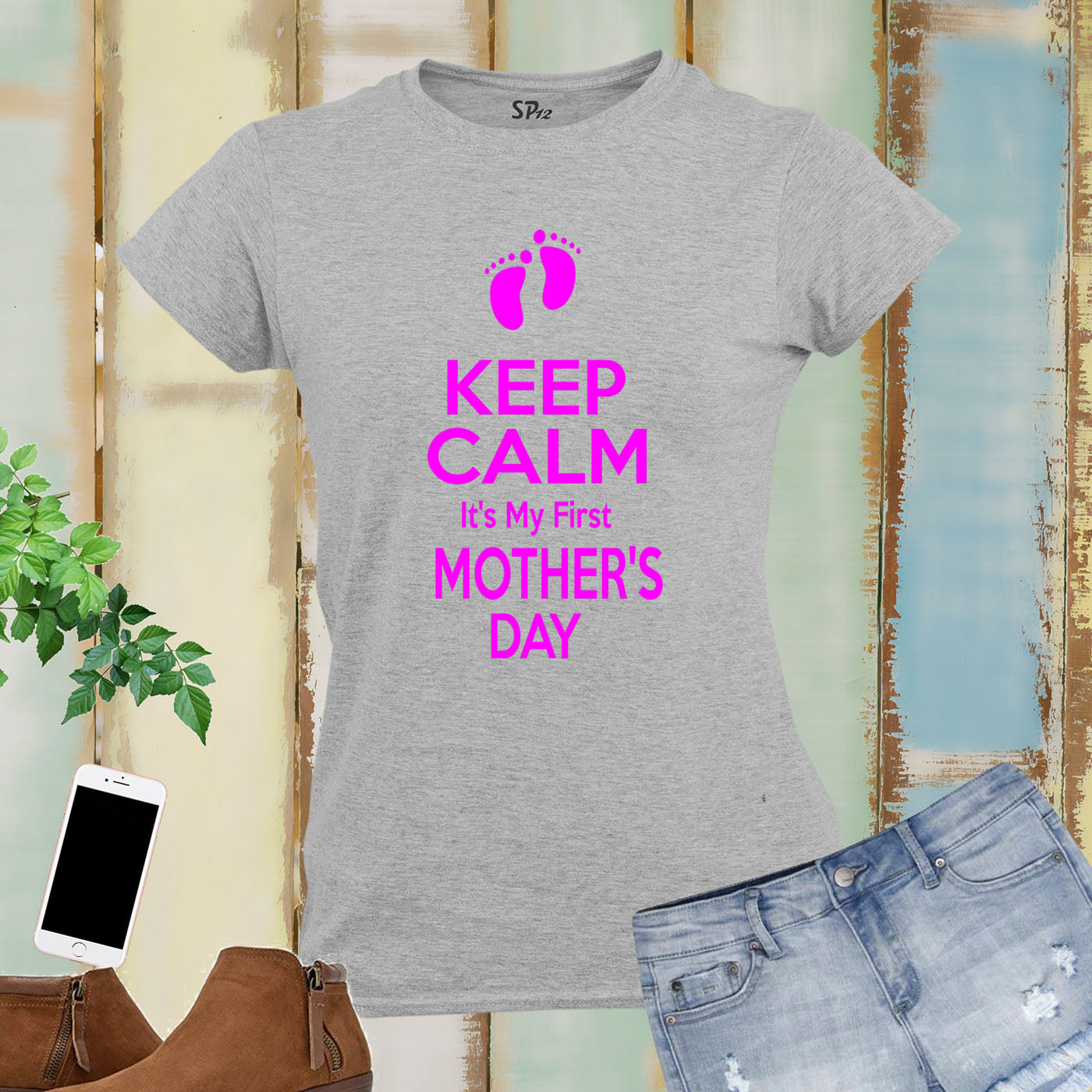 Family Women Mom T Shirt Keep Calm My First Mothers Day