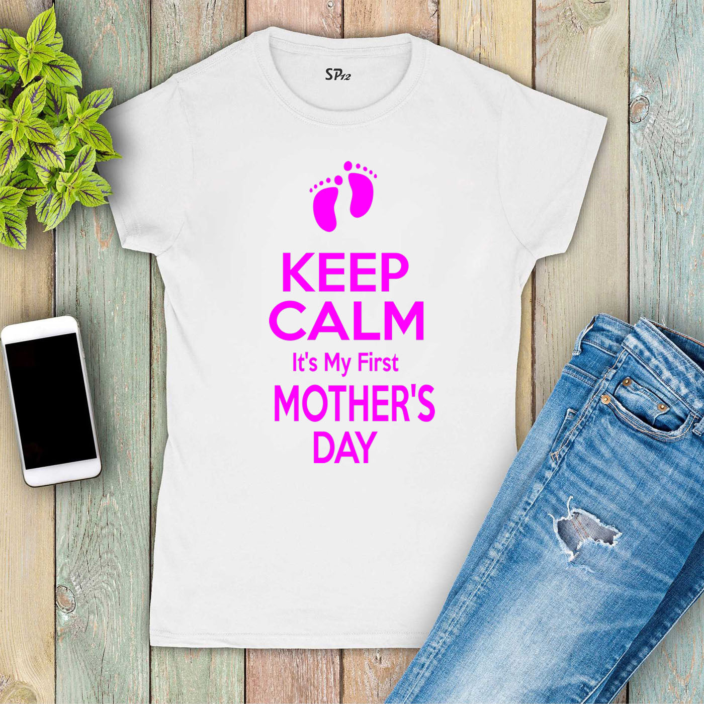Family Women Mom T Shirt Keep Calm My First Mothers Day