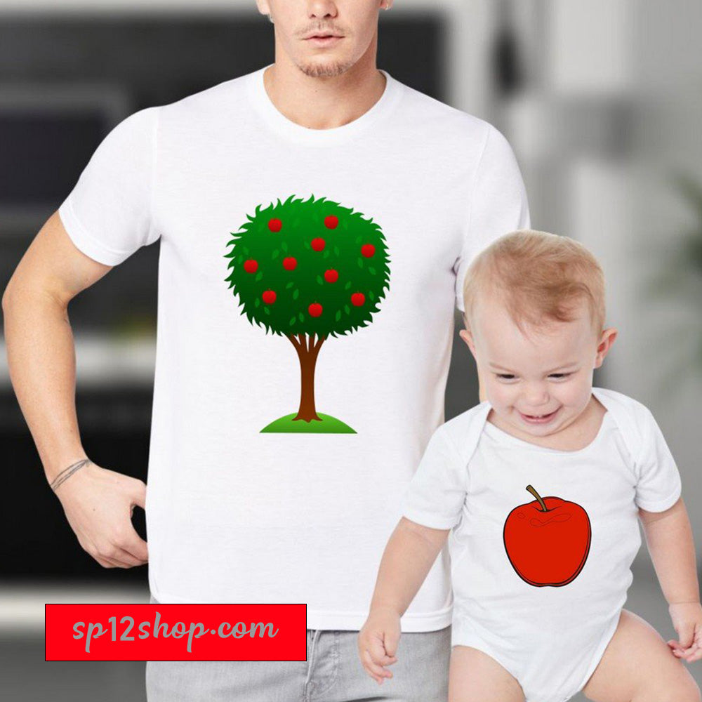 Father Daddy Daughter Dad Son Matching T shirts Apple Tree & Red Apple