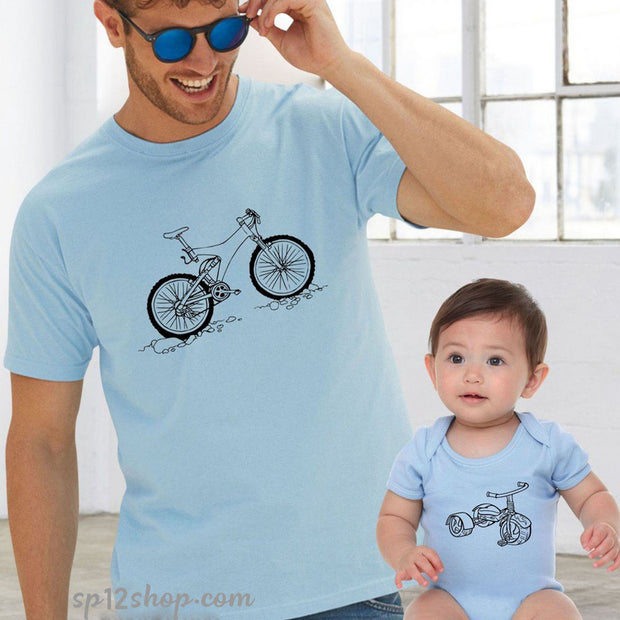 Father Daddy Daughter Dad Son Matching T shirts Bicycle Tricycle