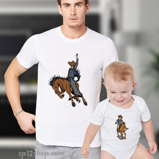Father Daddy Daughter Dad Son Matching T shirts Big Little Cowboys Horse