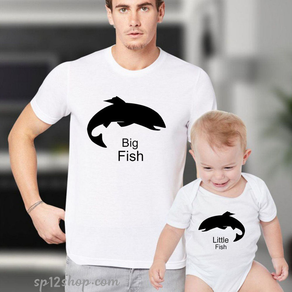 Father Daddy Daughter Dad Son Matching T shirts Big Little Fish