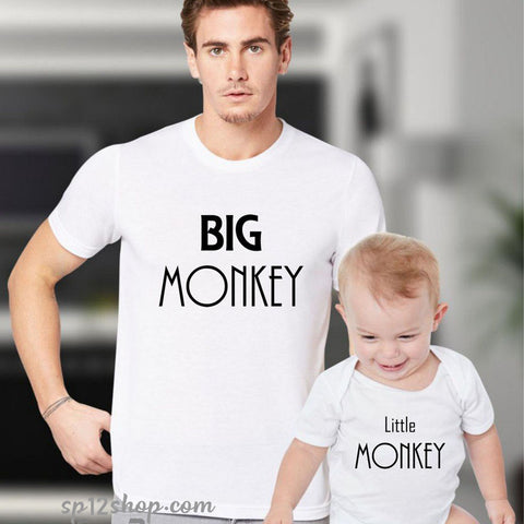 Father Daddy Daughter Dad Son Matching T shirts Big & Little Monkey