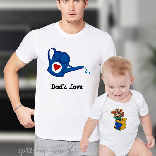 Father Daddy Daughter Dad Son Matching T shirts Dad's love Flowers Bear