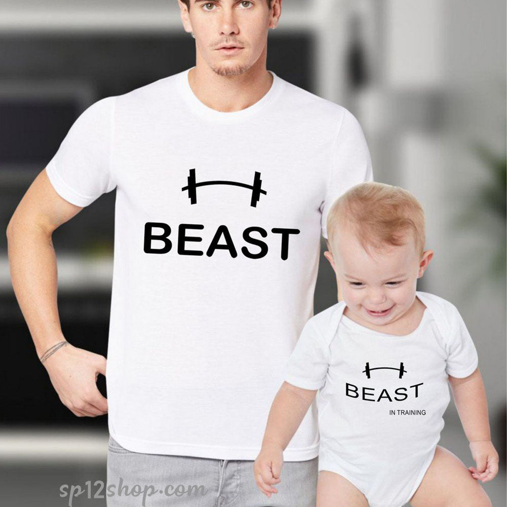 Father Daddy Daughter Dad Son Matching T shirts Dumbbells Beast in Training
