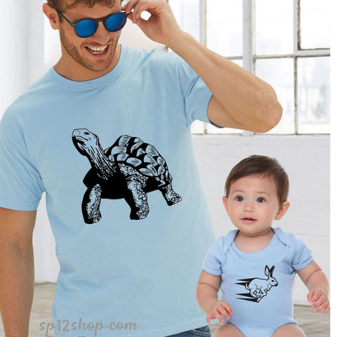 Father Daddy Daughter Dad Son Matching T shirts Hare & Tortoise Race