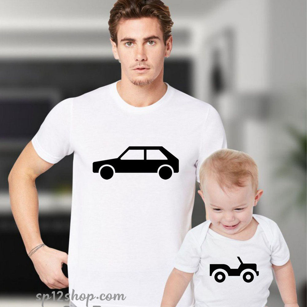 Father Daddy Daughter Dad Son Matching T shirts Pair Big Car Little Toy Car