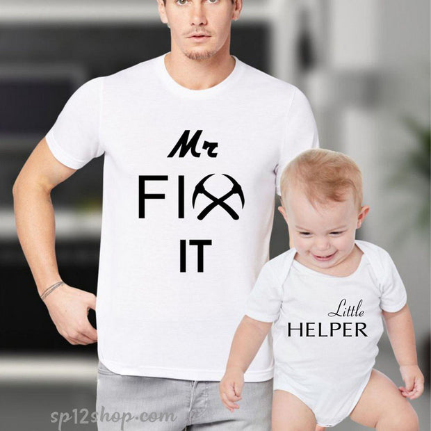 Father Daddy Daughter Dad Son Matching T shirts Pair Mr Fix It Little Helper