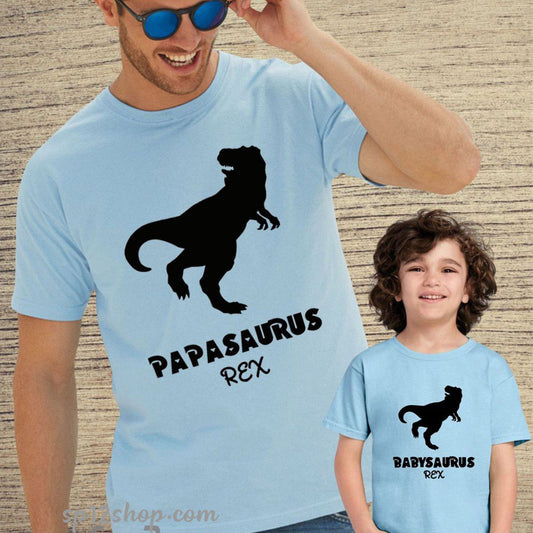 Father Daddy Daughter Dad Son Matching T shirts Pair Papasaurus Babysaurus