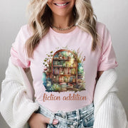 Fiction Addition Book Shelf Reading Funny Bookworm Teachers T-Shirt