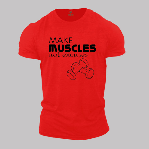 Fitness Crossfit Gym T Shirt Make Muscles Not Excuses Biceps