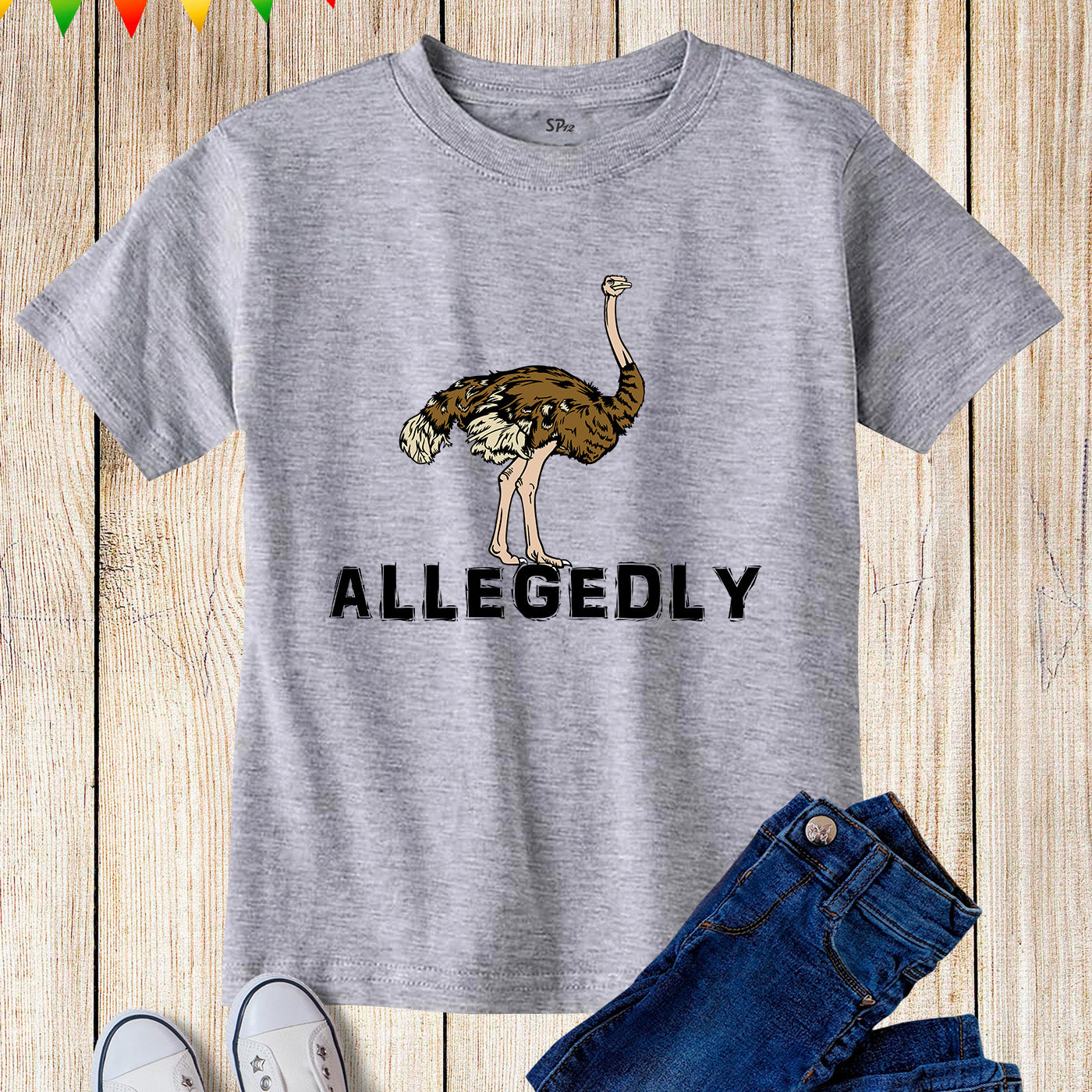 Funny Allegedly Kids T Shirts Ostrich Retro Vintage Sunset Gifts