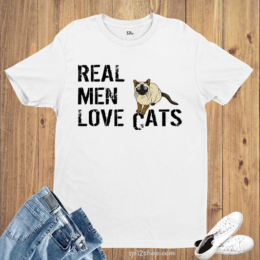 Funny Animal Slogan t Shirt Real Men Love Cats