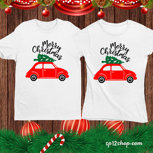 Funny Gift T Shirt Merry Christmas Red Car Tree