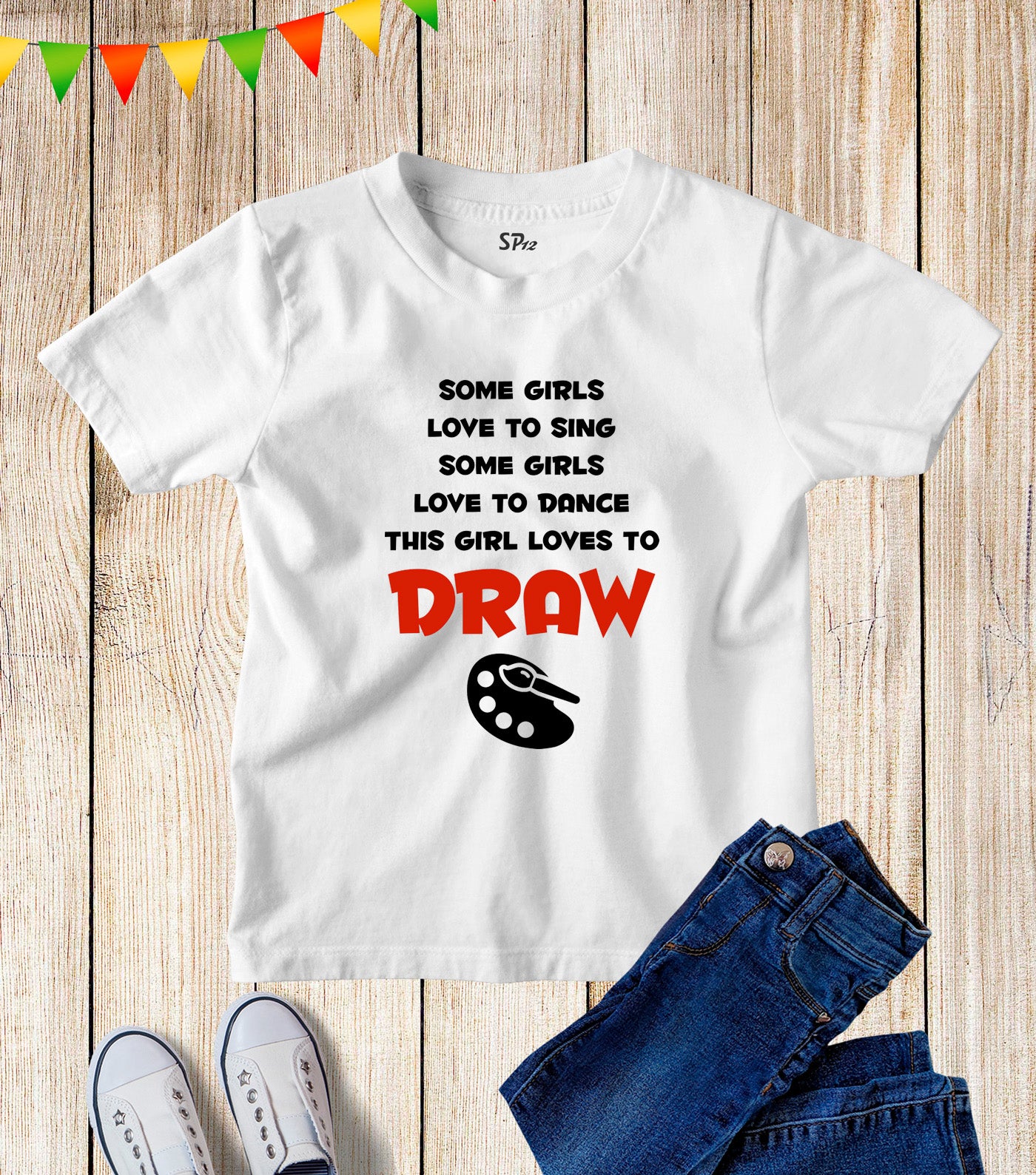 Girl Loves Draw Sing Dance Kids T Shirt