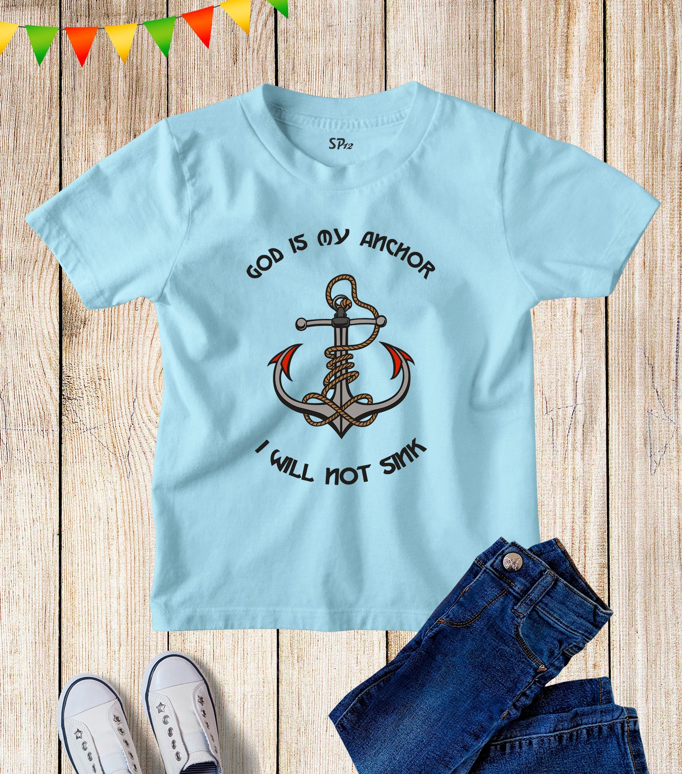 Kids God Is My Anchor Sailor Christian T Shirt