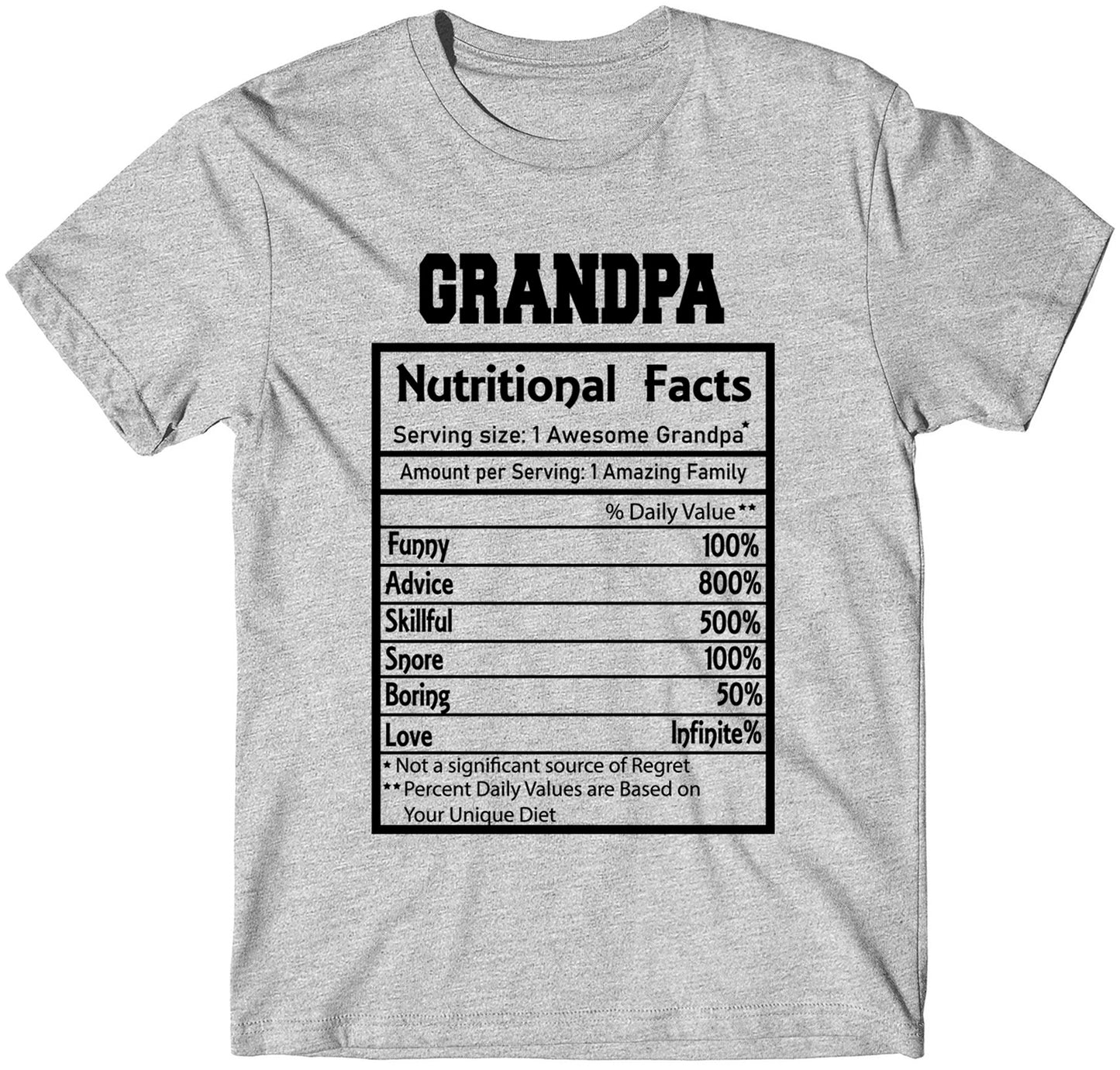 Grandpa Nutrition Facts Grandfather Custom Father's Day T-Shirts