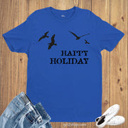 Graphic Funny T shirt Happy Holiday Flying Seagulls Beach