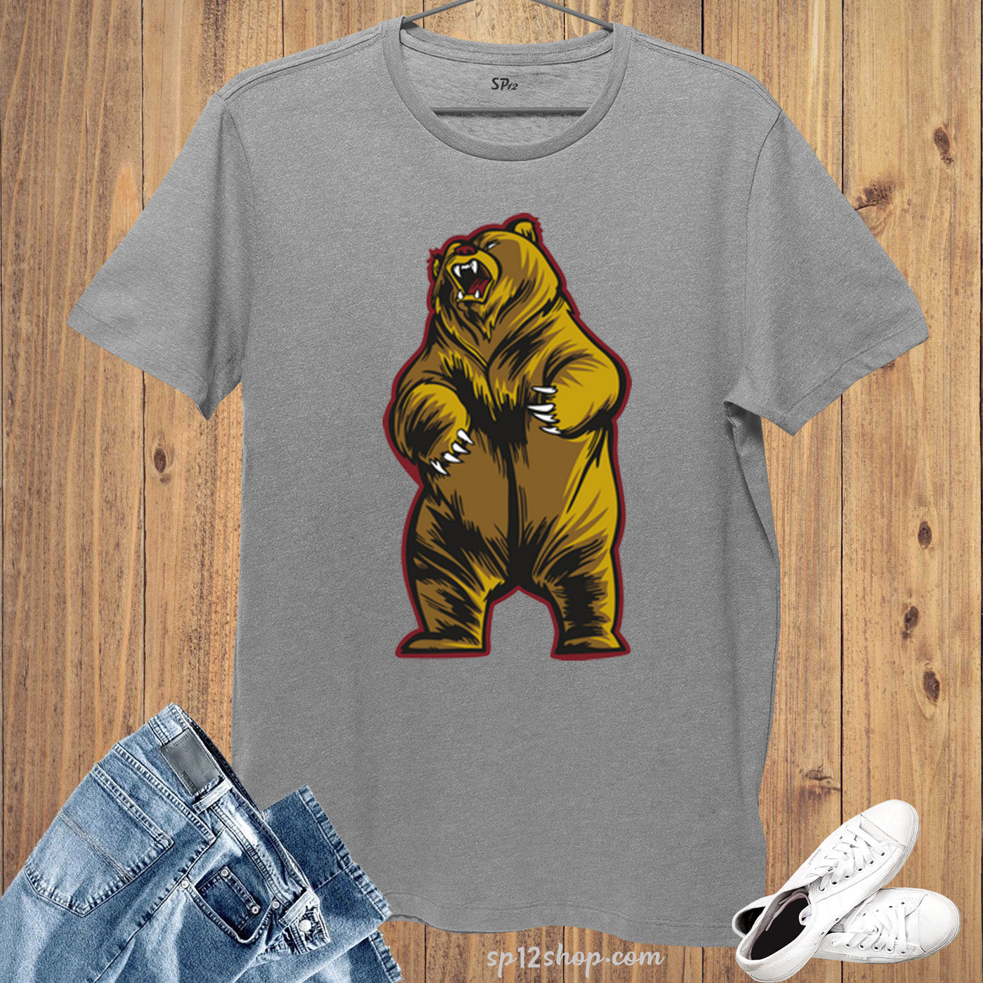 Graphic Wildlife Animal T Shirt Angry Bear Brave Character